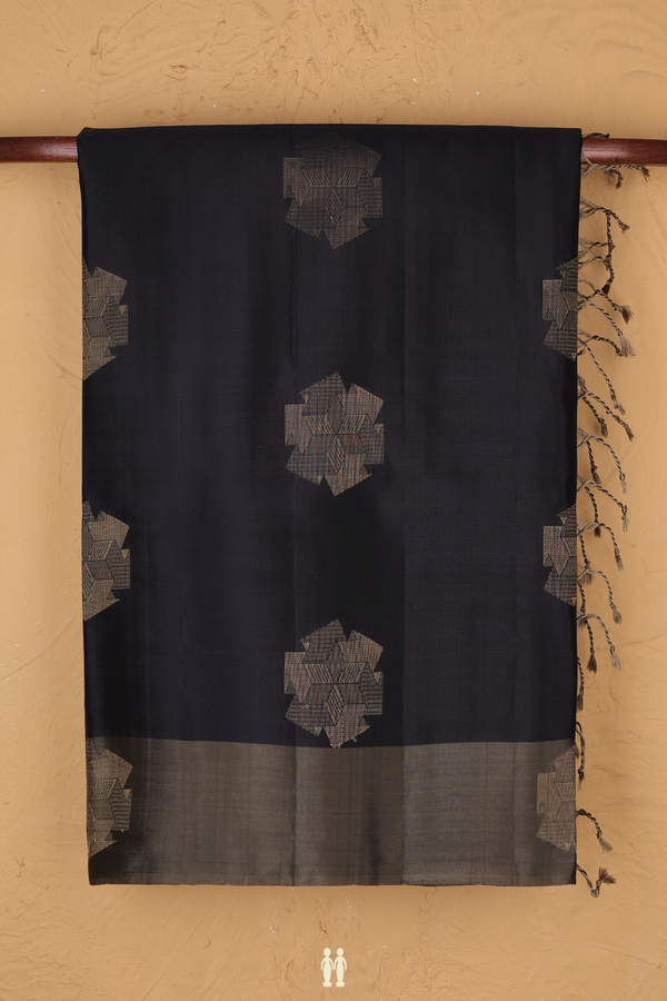 Soft Silk Saree In Black With Zari Motifs