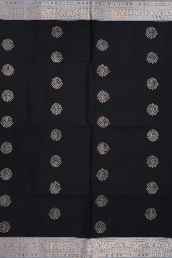 Soft Silk Saree In Black With Zari Motifs