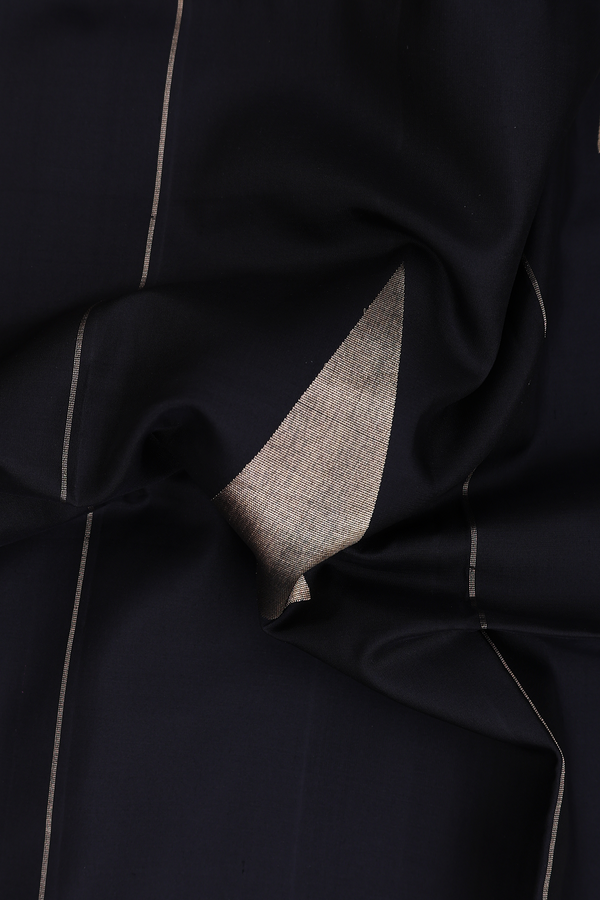 Soft Silk Saree In Black With Zari Motifs