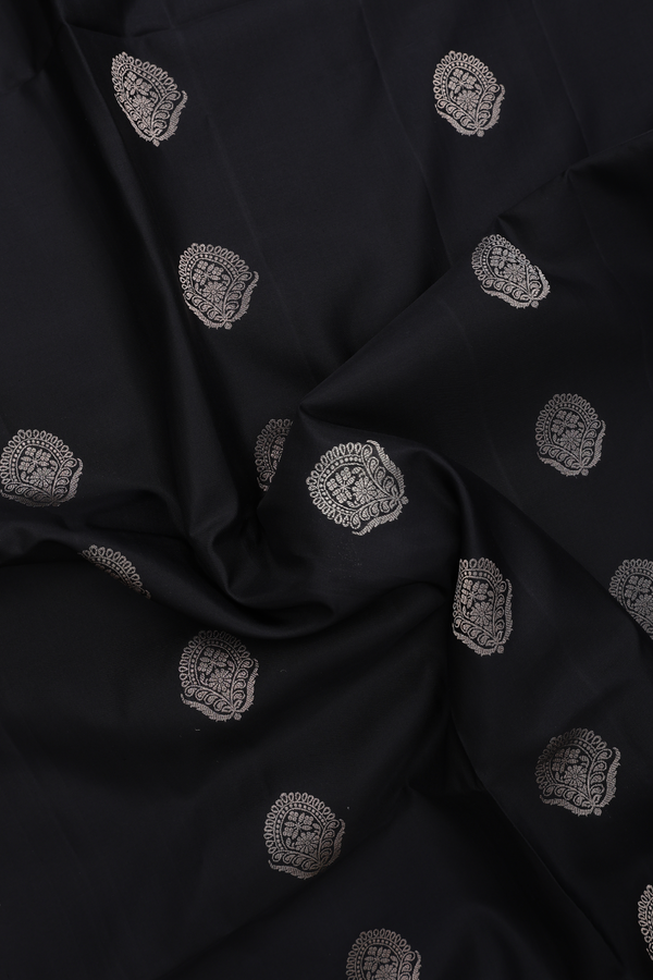 Soft Silk Saree In Black With Zari Motifs