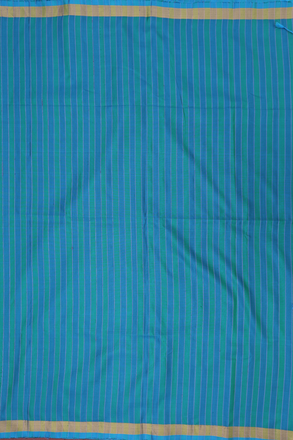 Soft Silk Saree In Blue And Green With Stripes Design