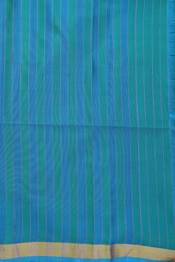 Soft Silk Saree In Blue And Green With Stripes Design