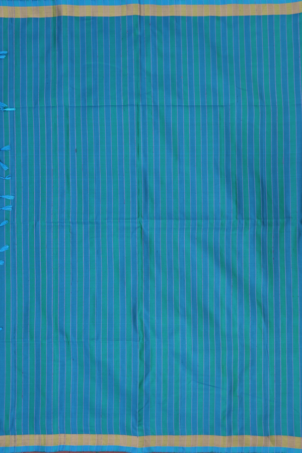 Soft Silk Saree In Blue And Green With Stripes Design