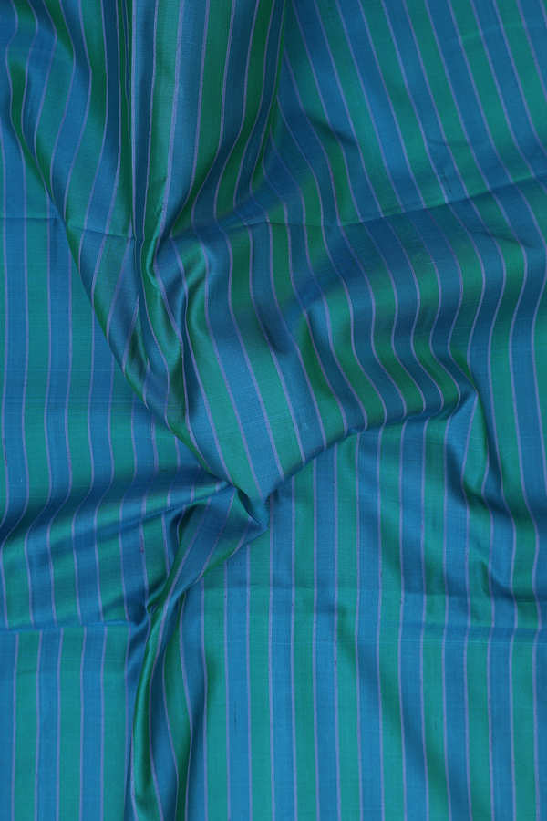 Soft Silk Saree In Blue And Green With Stripes Design