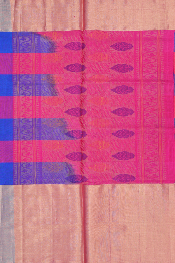 Soft Silk Saree In Blue And Pink With Checks Design