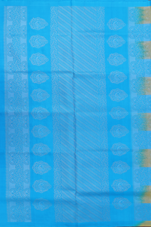 Soft Silk Saree In Blue And Yellow With Checks Design