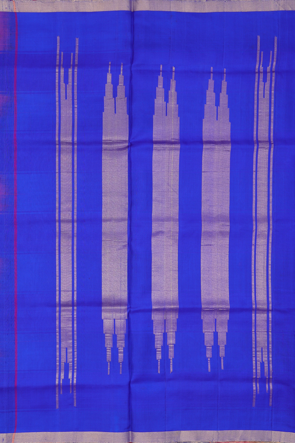 Soft Silk Saree In Blue And Pink With Checks Design