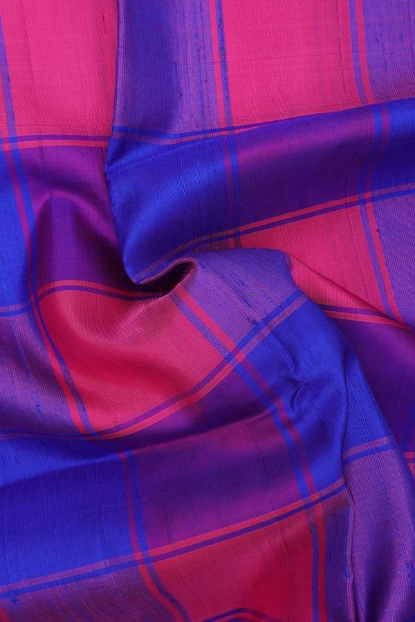 Soft Silk Saree In Blue And Pink With Checks Design