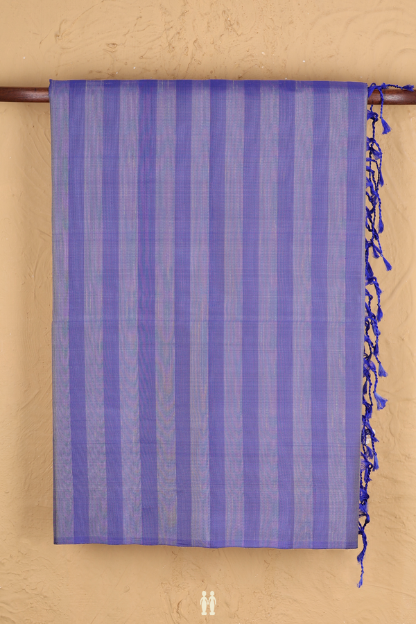 Soft Silk Saree In Blue And Grey With Self Stripes Design