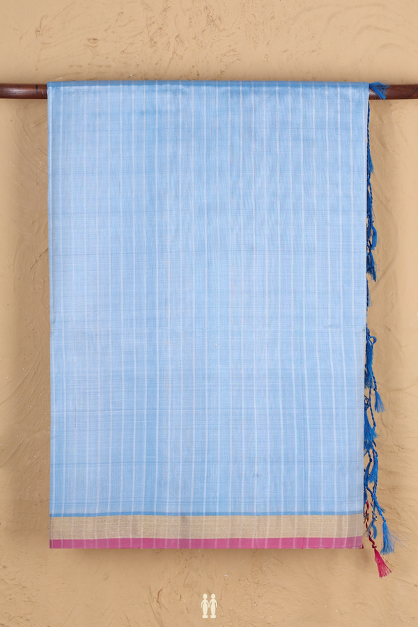 Soft Silk Saree In Blue With Stripes Design