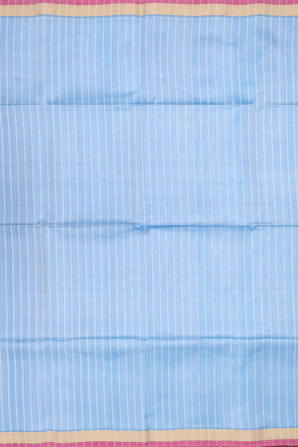 Soft Silk Saree In Blue With Stripes Design