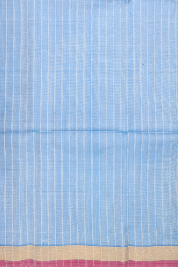 Soft Silk Saree In Blue With Stripes Design
