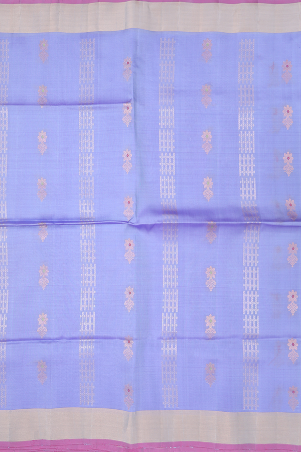 Soft Silk Saree In Bluish Purple With Floral Buttas