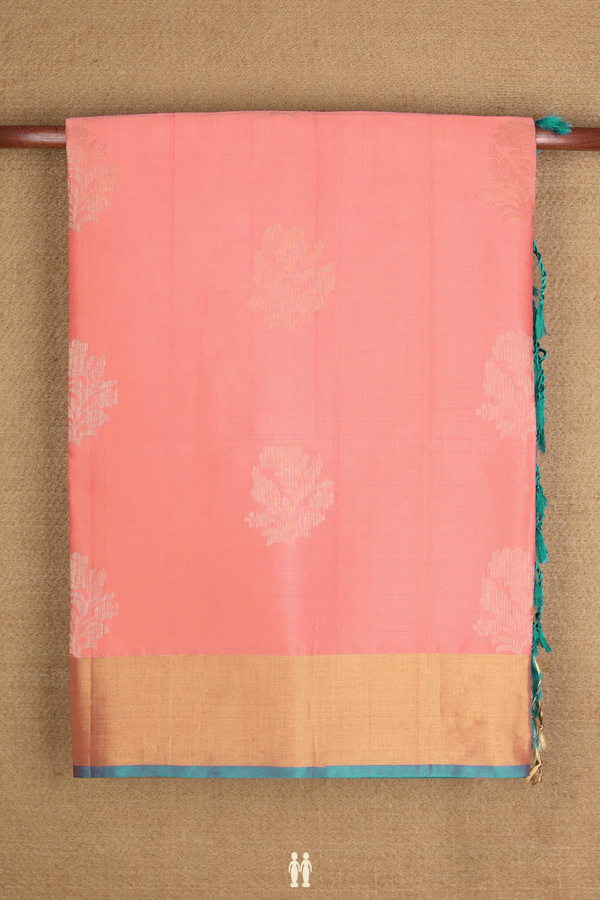 Soft Silk Saree In Blush Orange With Floral Motifs