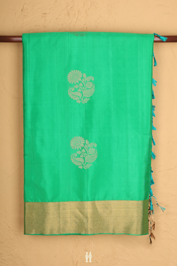 Soft Silk Saree In Bold Green With Floral Motifs