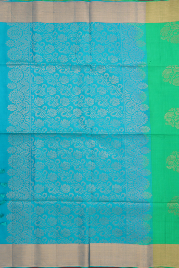 Soft Silk Saree In Bold Green With Floral Motifs