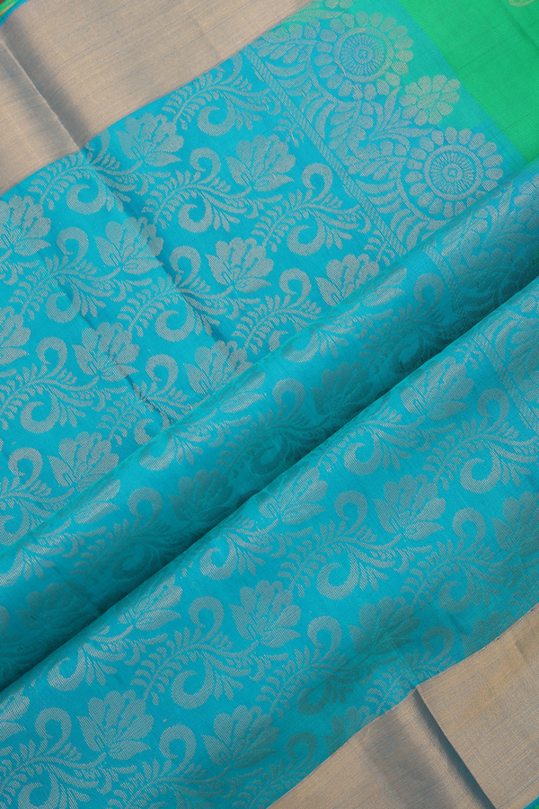 Soft Silk Saree In Bold Green With Floral Motifs