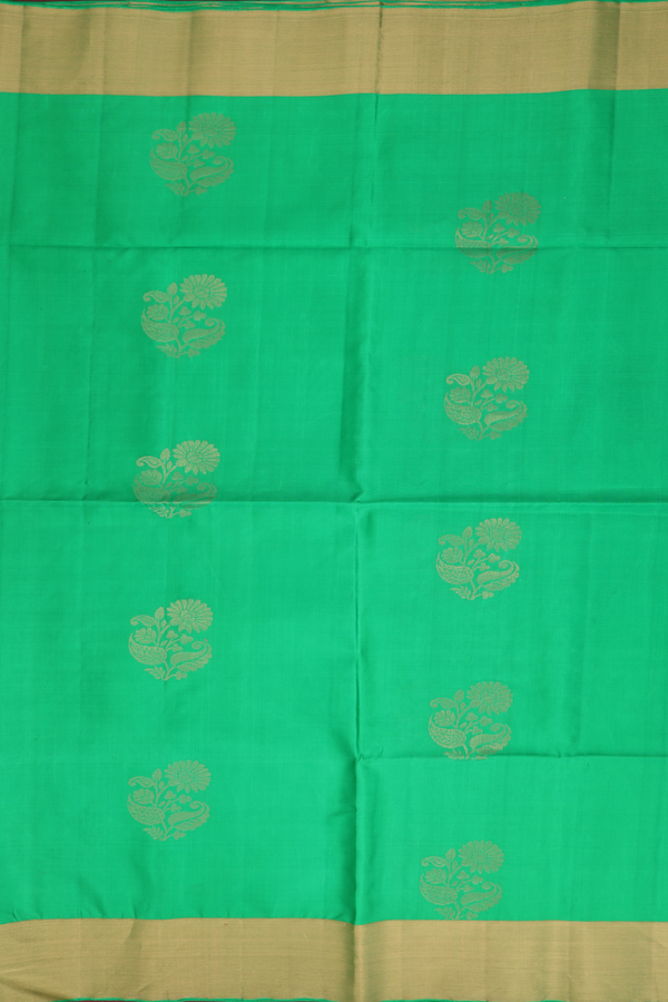 Soft Silk Saree In Bold Green With Floral Motifs