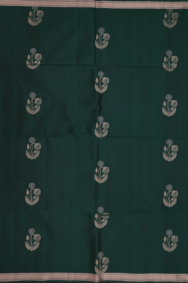 Soft Silk Saree In Bottle Green With Floral Motifs