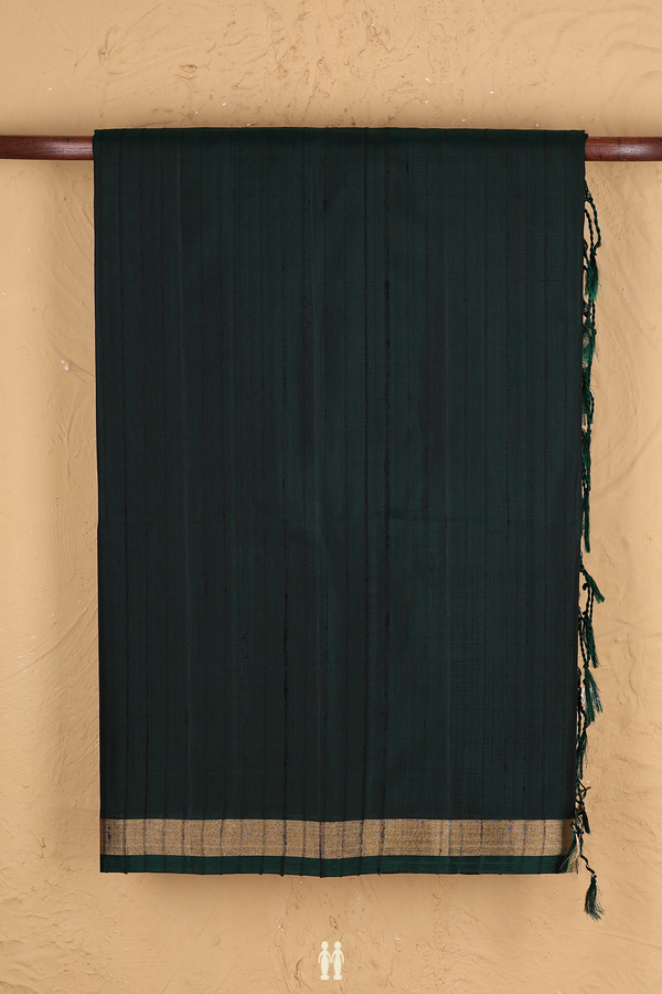 Soft Silk Saree In Bottle Green With Self Stripes Design