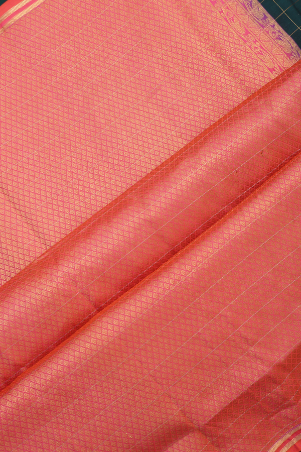 Soft Silk Saree In Bottle Green With Zari Checked Design