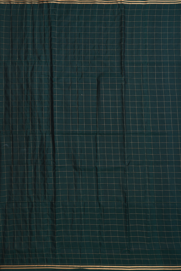 Soft Silk Saree In Bottle Green With Zari Checked Design