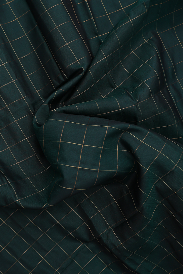 Soft Silk Saree In Bottle Green With Zari Checked Design