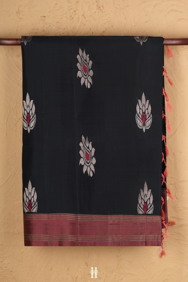 Soft Silk Saree In Bottle Green With Zari Motifs