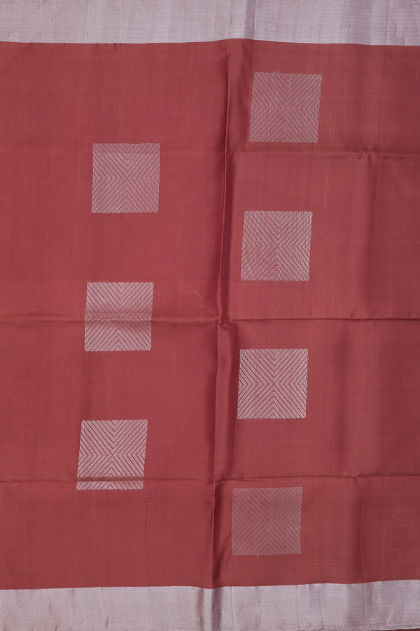 Soft Silk Saree In Brick Brown With Square Design