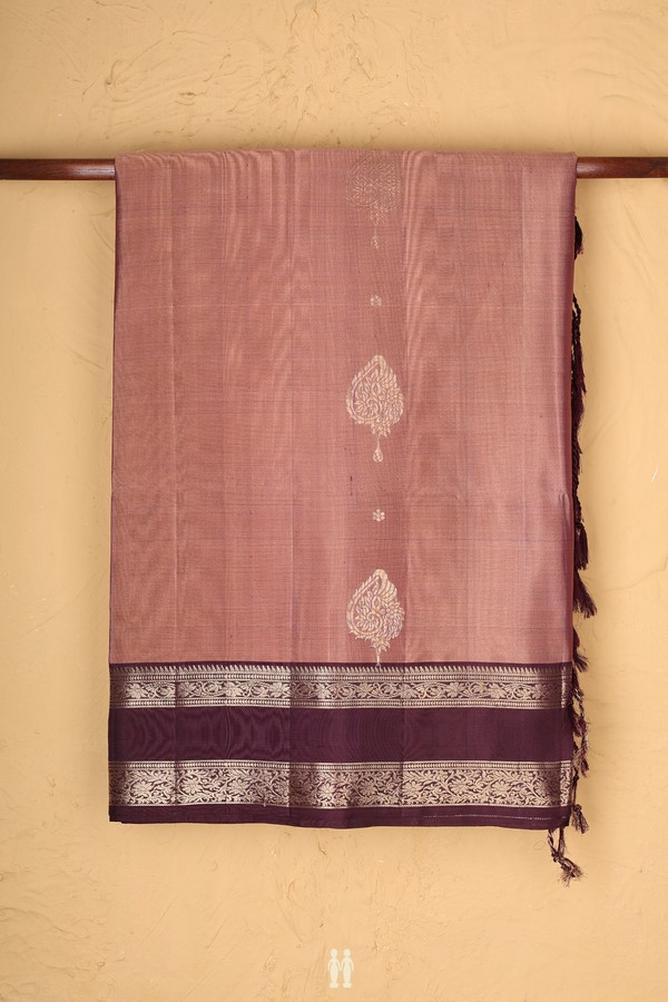Soft Silk Saree In Brick Brown With Zari Motifs