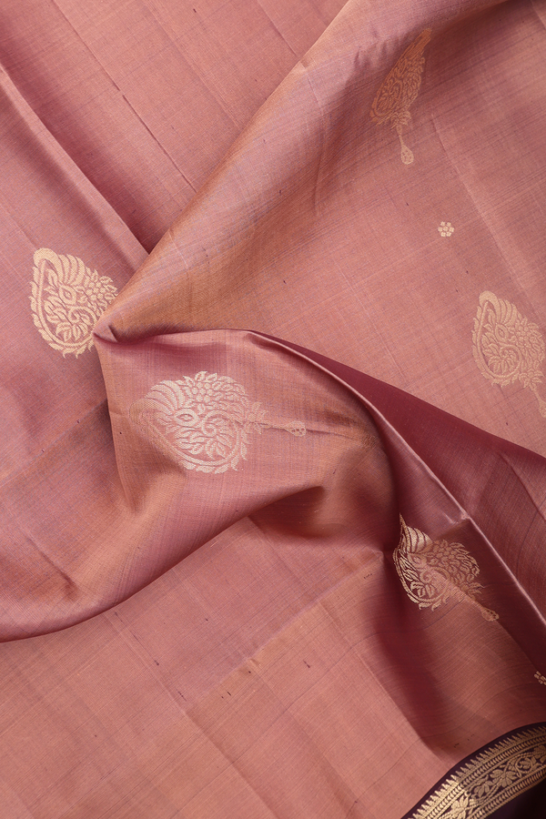 Soft Silk Saree In Brick Brown With Zari Motifs