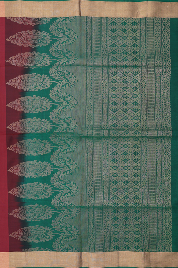 Soft Silk Saree In Brick Red With Floral Motifs