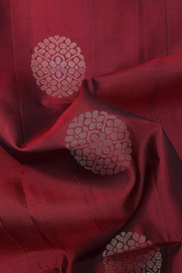 Soft Silk Saree In Brick Red With Floral Motifs