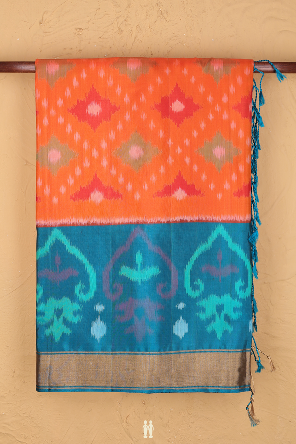 Soft Silk Saree In Bright Orange With Diamond Design