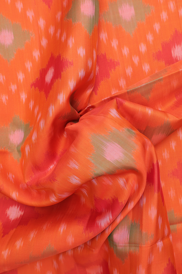 Soft Silk Saree In Bright Orange With Diamond Design