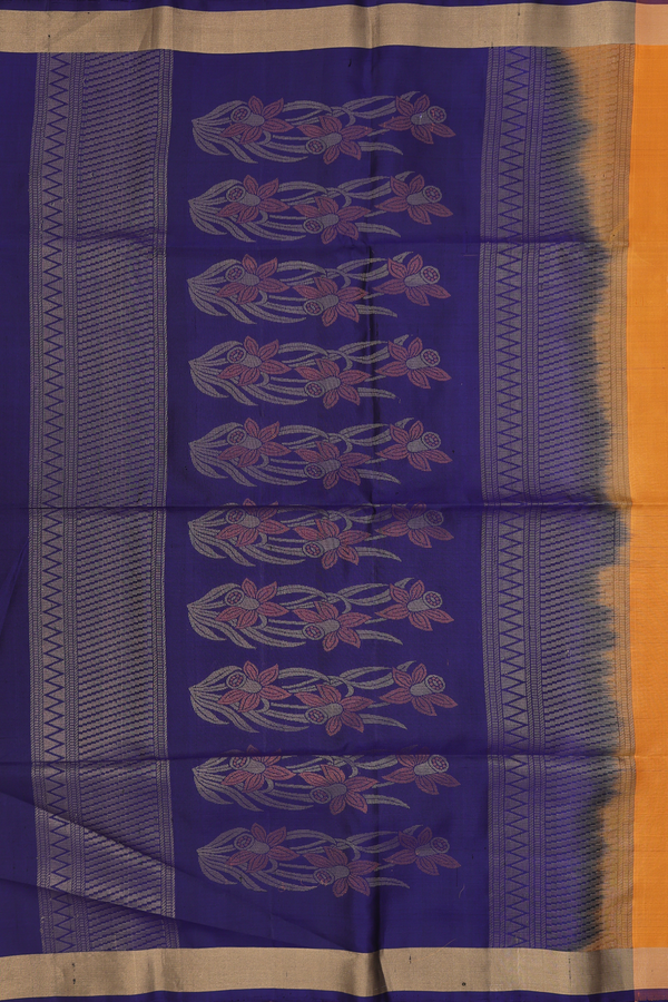 Soft Silk Saree In Bright Orange With Floral Motifs