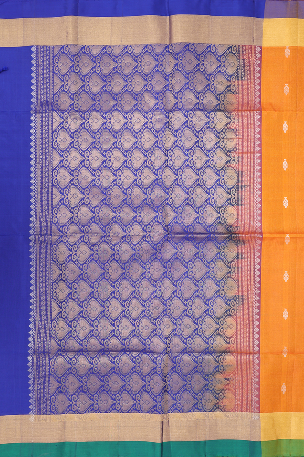 Soft Silk Saree In Bright Orange With Paisley Buttas