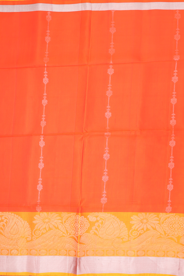 Soft Silk Saree In Bright Orange With Stripes Design