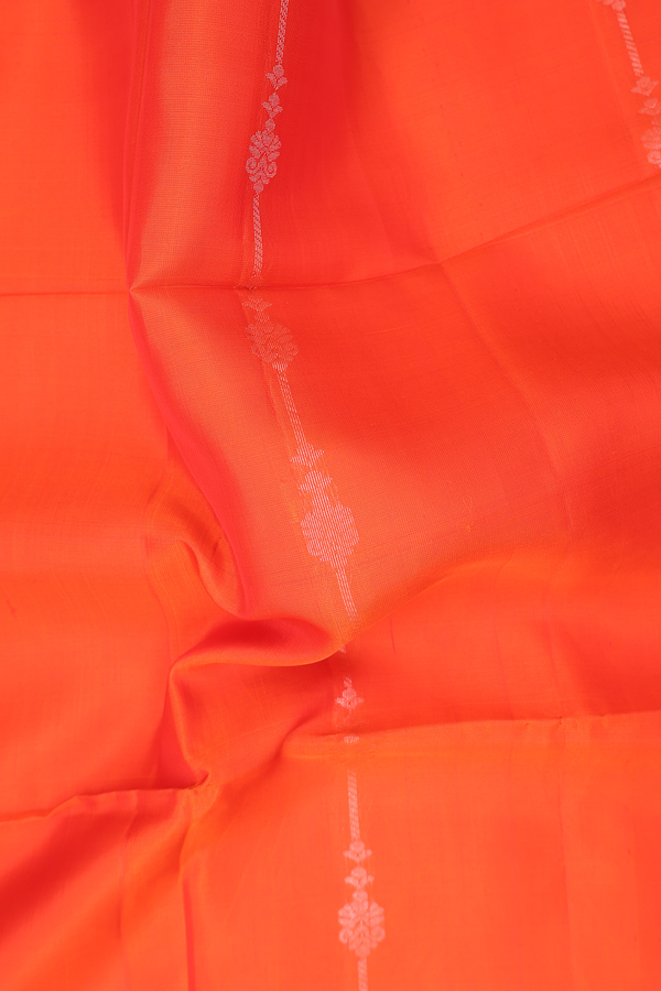 Soft Silk Saree In Bright Orange With Stripes Design