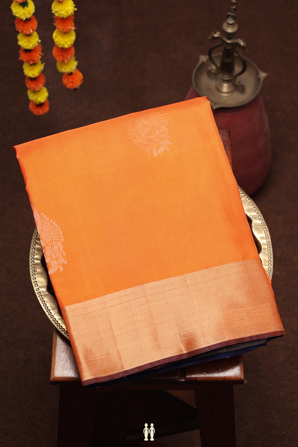 Soft Silk Saree In Bright Orange With Zari Motifs