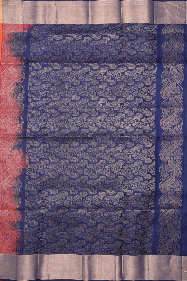 Soft Silk Saree In Bright Orange With Zari Motifs