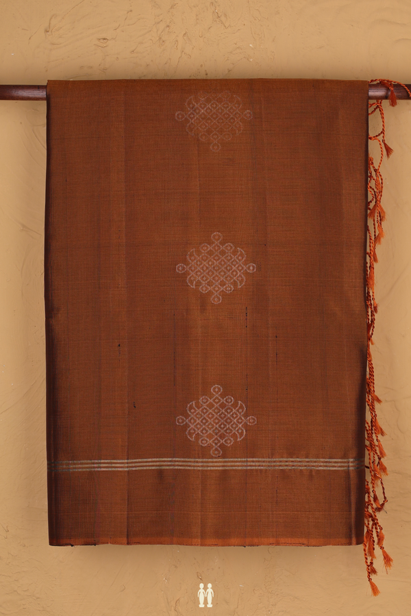 Soft Silk Saree In Brown With Kolam Buttas