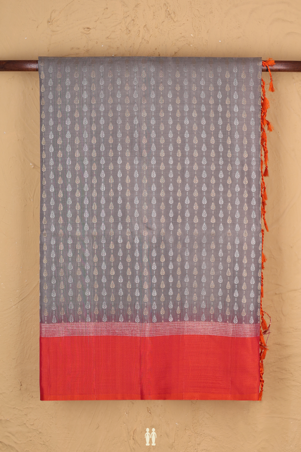 Soft Silk Saree In Brownish Grey With Stripes Design