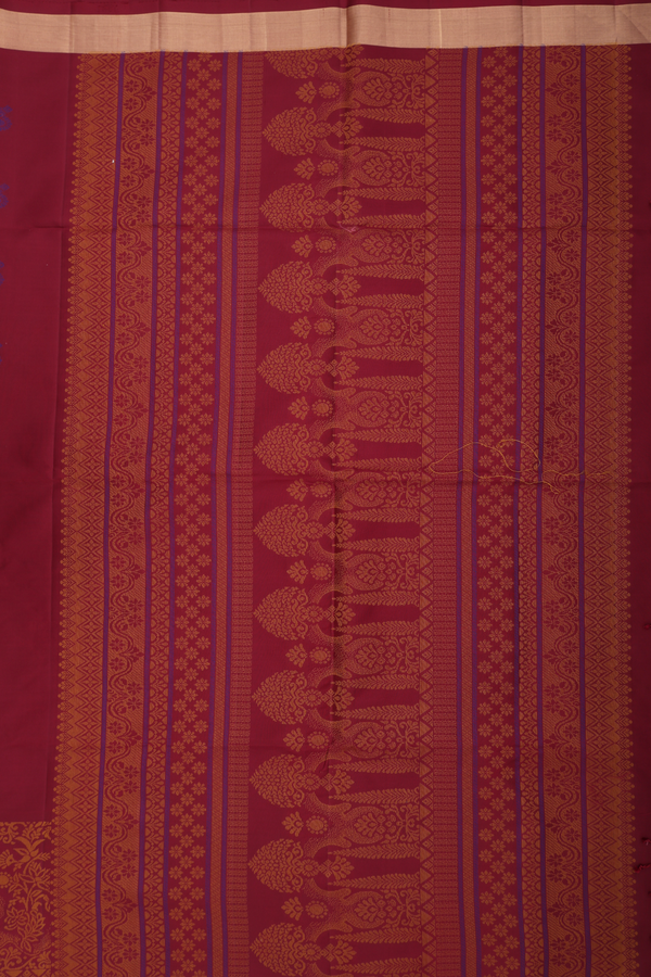 Soft Silk Saree In Burgundy Red With Threadwork Buttas