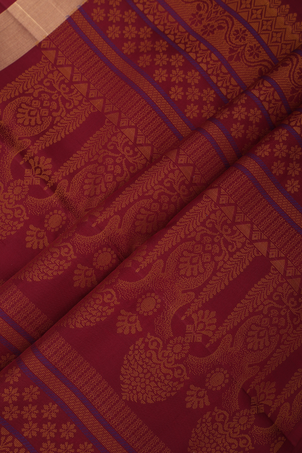 Soft Silk Saree In Burgundy Red With Threadwork Buttas
