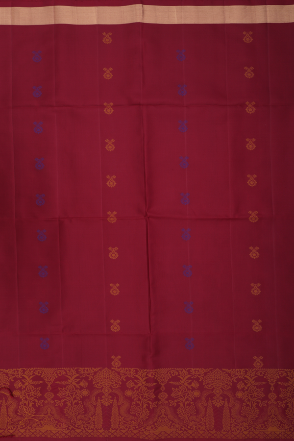 Soft Silk Saree In Burgundy Red With Threadwork Buttas