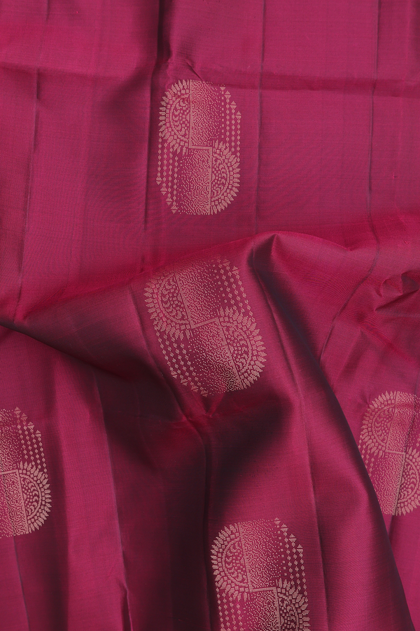 Soft Silk Saree In Burgundy Red With Zari Buttas