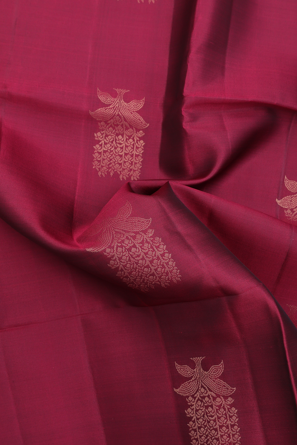 Soft Silk Saree In Burgundy With Floral Motifs