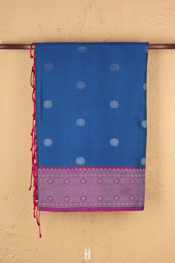Soft Silk Saree In Capri Blue With Floral Buttas