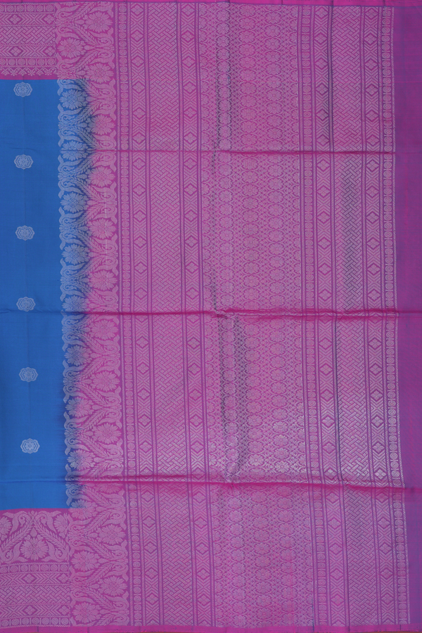 Soft Silk Saree In Capri Blue With Floral Buttas